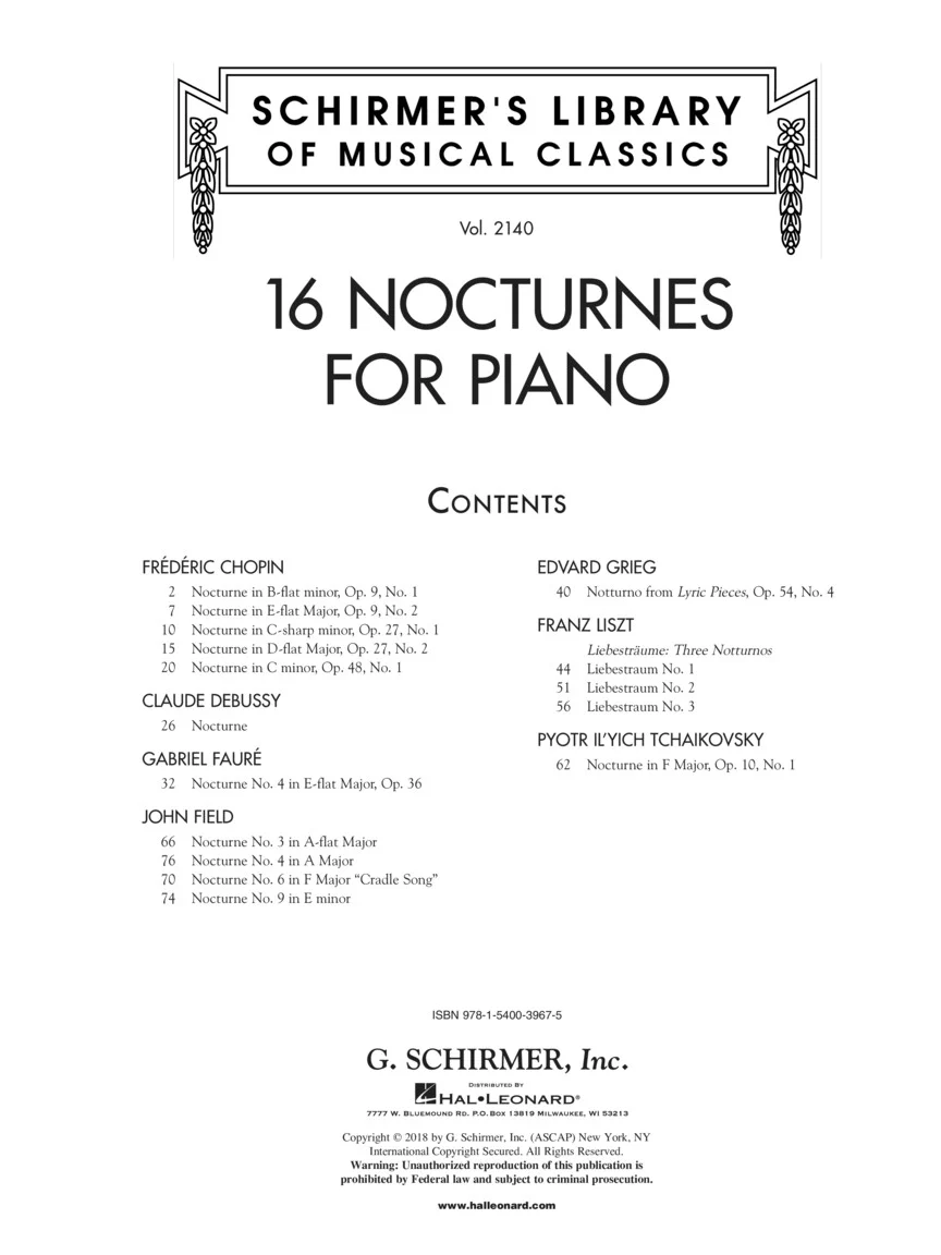 16 Nocturnes For Piano Schirmer Library - Schirmer Library 2140 - Image 3
