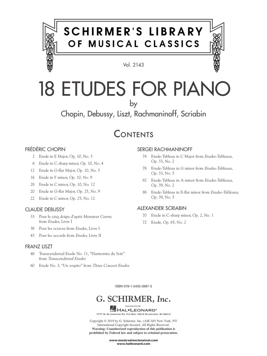 18 Etudes for Piano - Schirmer's Library of Musical Classics Vol. 2143 - Image 2