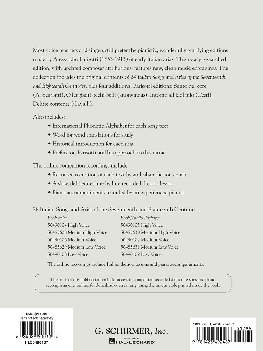 28 Italian Songs & Arias of the 17th & 18th Centuries Medium Voice - Image 2