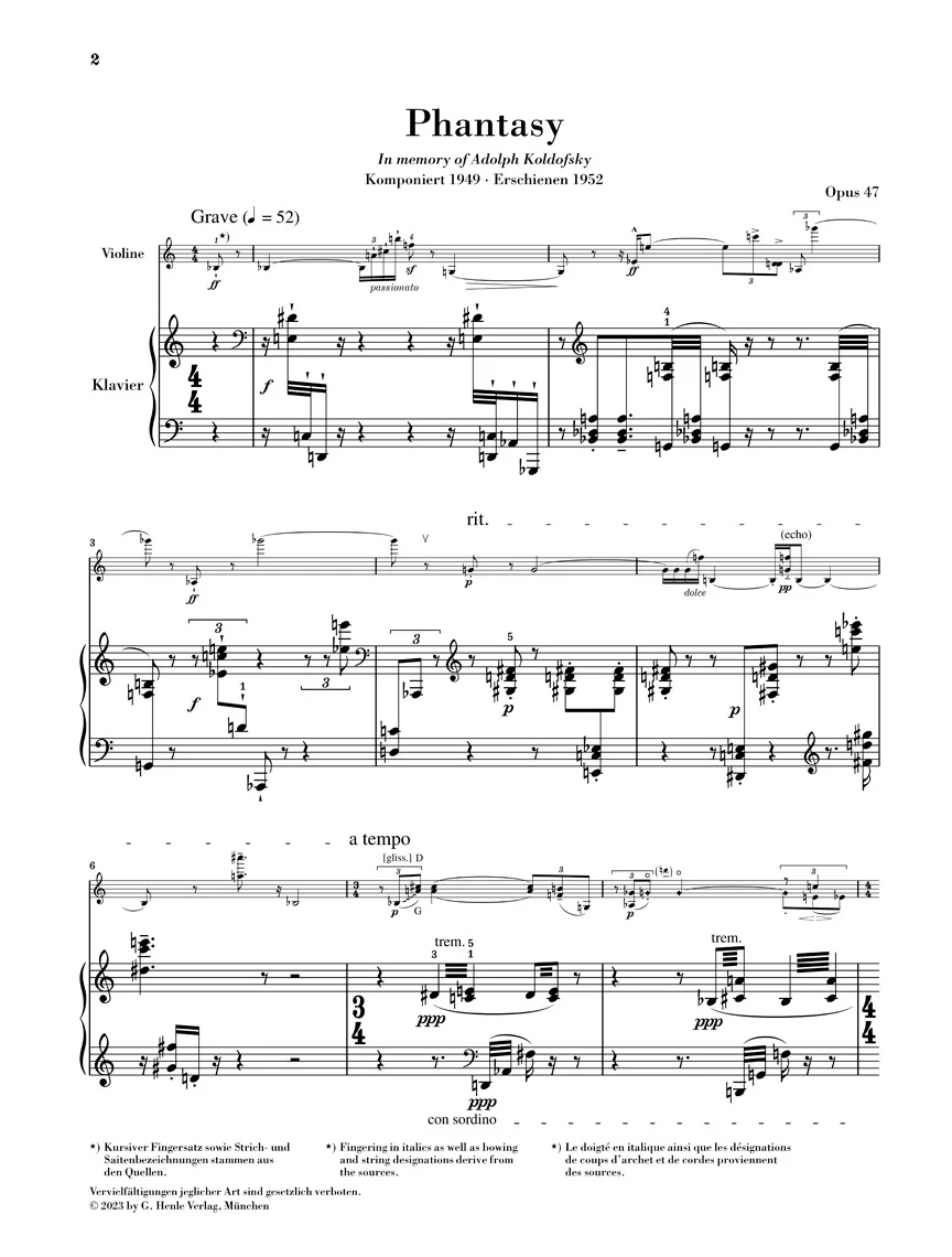 Schönberg: Phantasy for Violin with Accompaniment of the Piano, Op. 47 (Score and Parts) - Image 2
