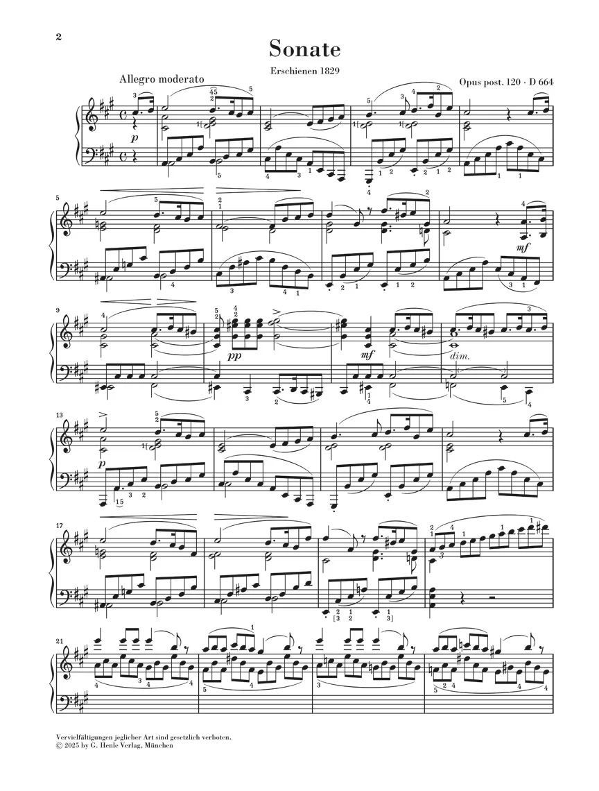 Schubert: Piano Sonata a Major Op. Post. 120 D 664 - Image 2