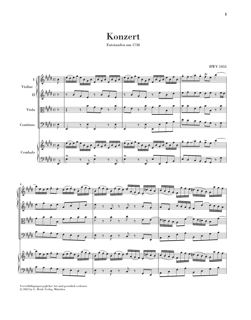 Bach: Harpsichord Concerto No. 2 E Major BWV 1053 (Full Score) - Image 2