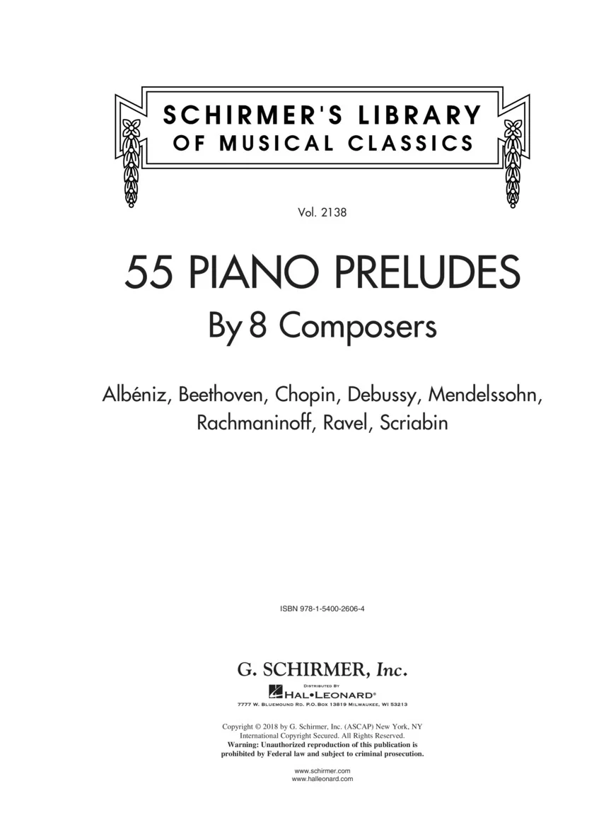 55 Piano Preludes by 8 Composers - Schirmer's Library of Musical Classics - Image 2