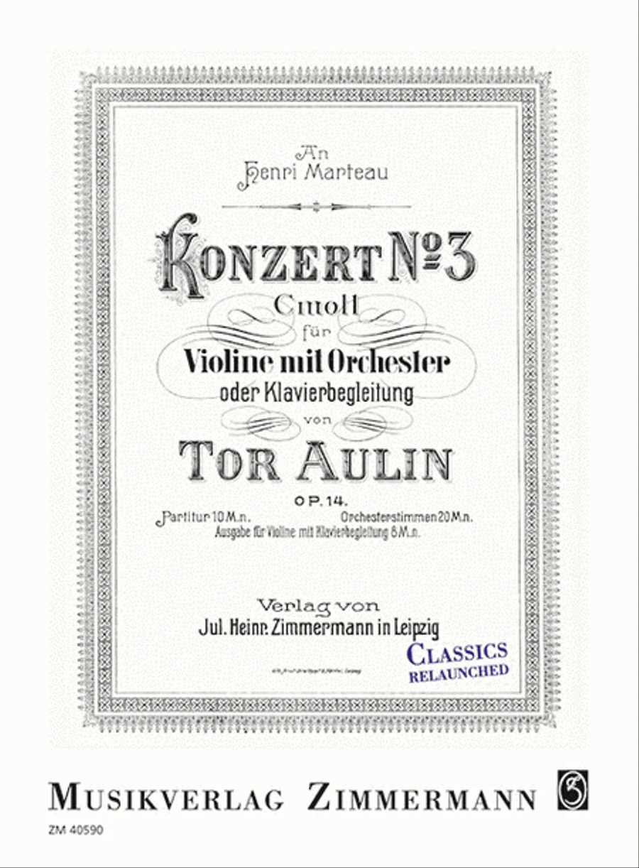 Aulin Violin Concerto No. 3, Op 14