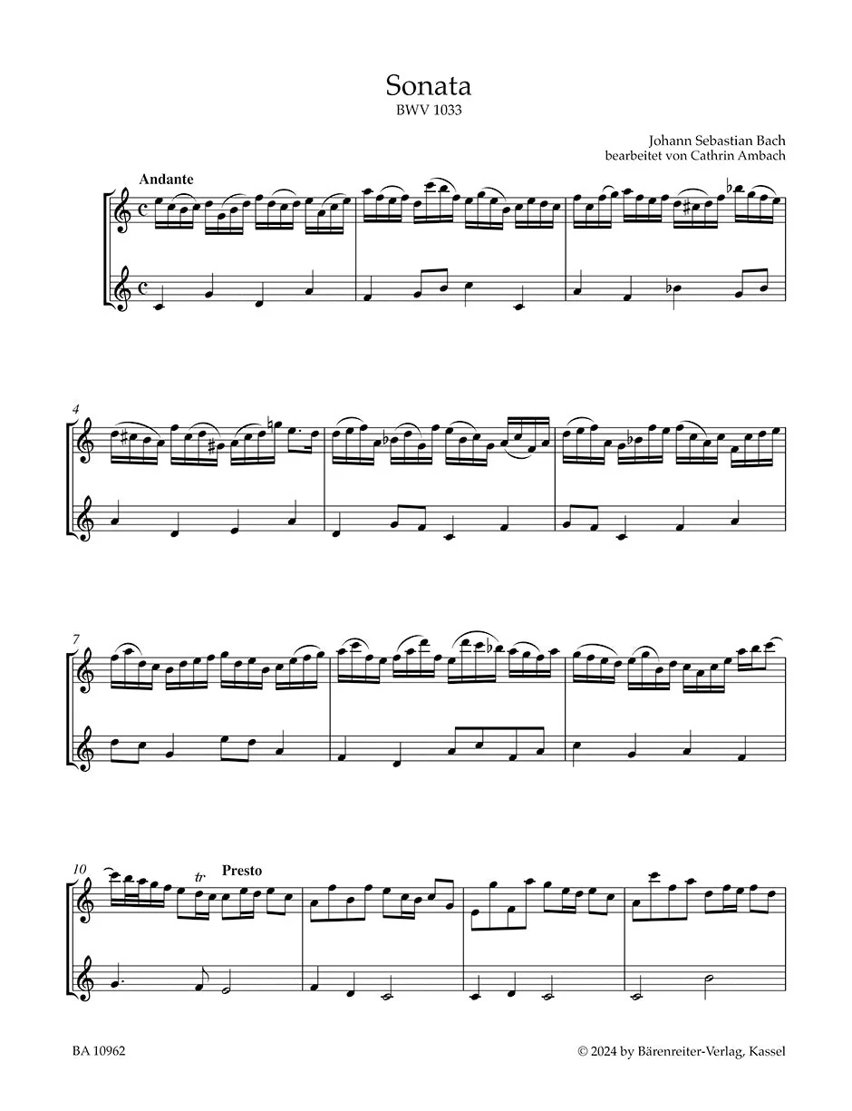 Bach: 3 Flute Sonatas (arr. for 2 flutes), BWV 1033, 1031, & 1020 - Image 2