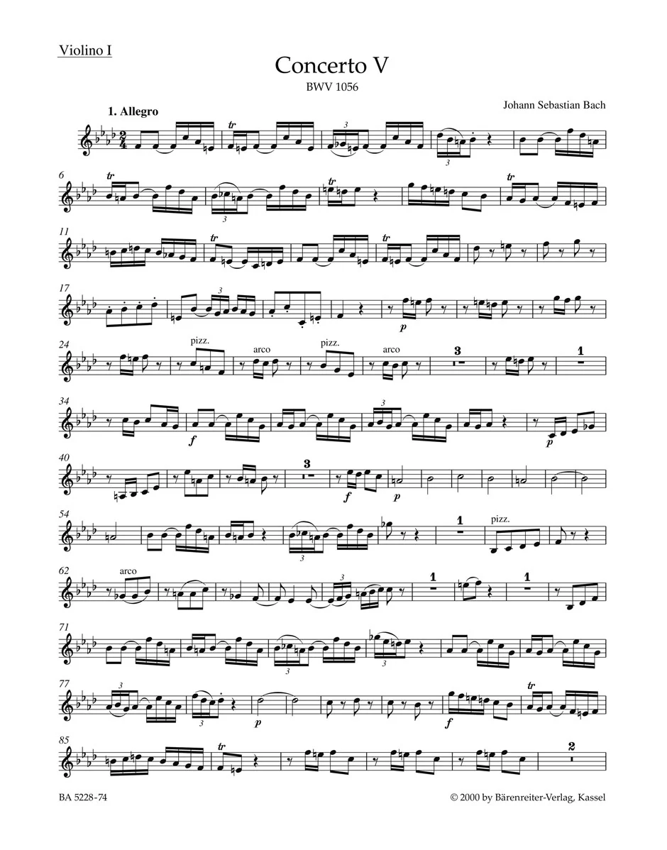 Clearance: Bach Concerto for Harpsichord and Strings Nr. 5 F minor BWV 1056 - Violin I