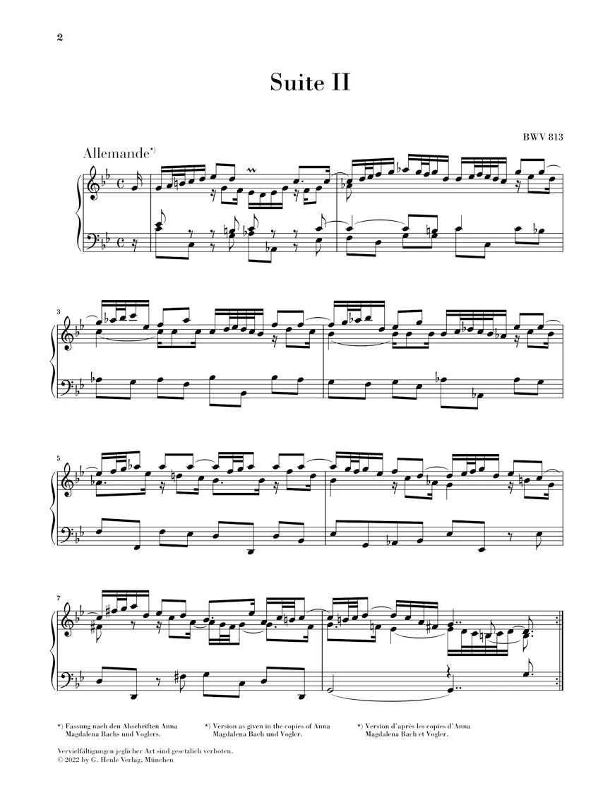 Bach: French Suite 2 c minor BWV 813 (Without Fingering) - Image 2