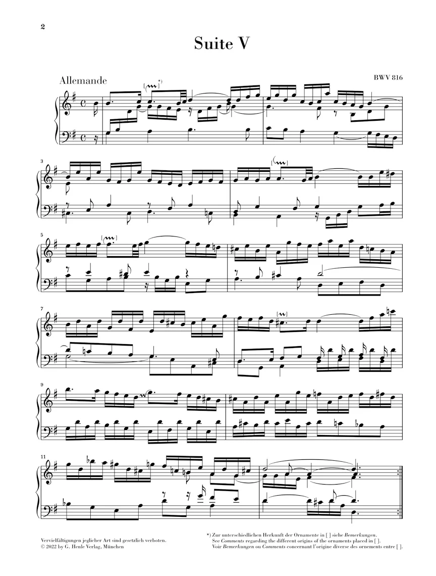 Bach: French Suite 5 G major BWV 816 (Without Fingering) - Image 2