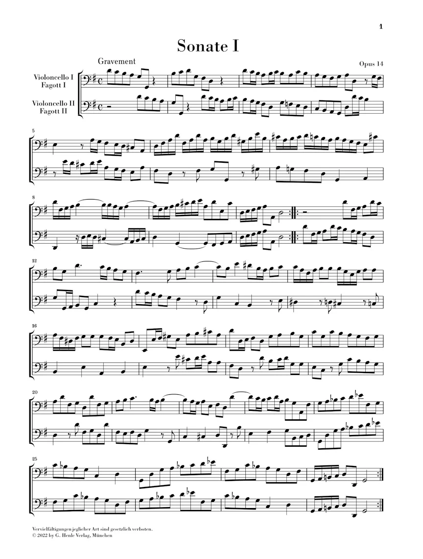 Boismortier: Six Sonatas, Op. 14 for two Violoncellos (Bassoons) - Image 3