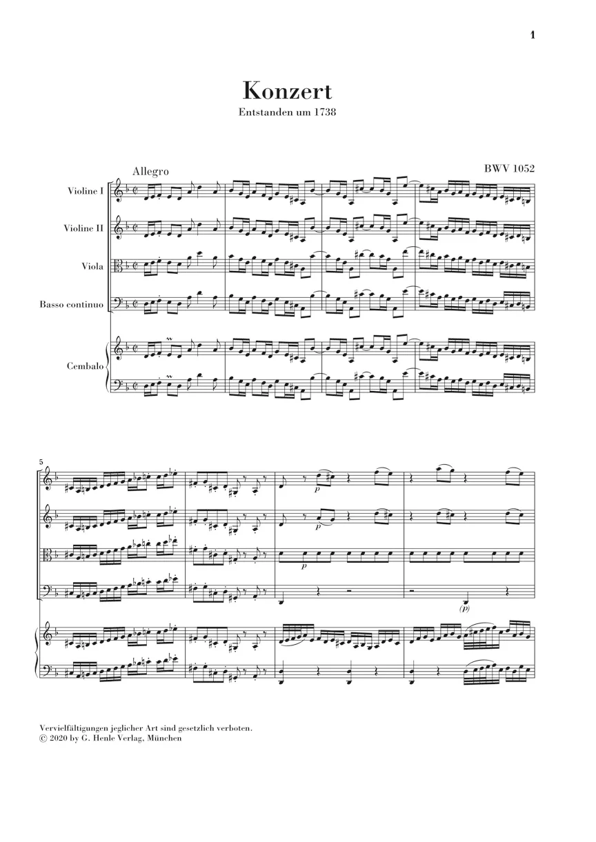 Bach: Harpsichord Concerto No. 1 in d minor BWV 1052 (Study Score) - Image 2
