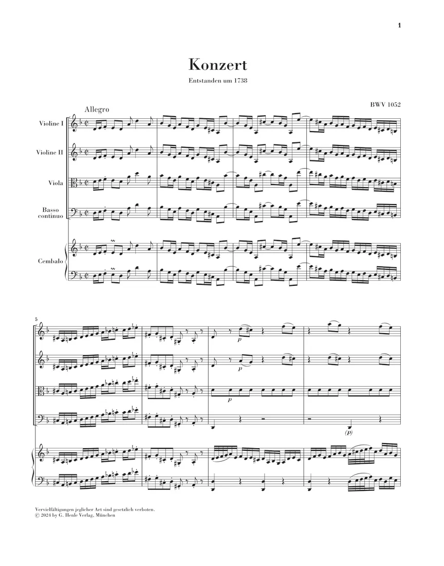 Bach: Harpsichord Concerto No. 1 d minor BWV 1052 (Full Score) - Image 2