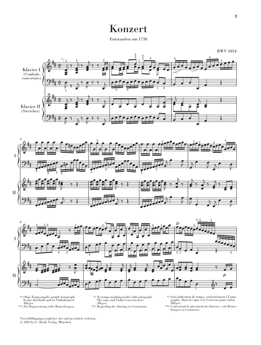 Bach: Harpsichord Concerto No. 3 D major BWV 1054 - Image 2