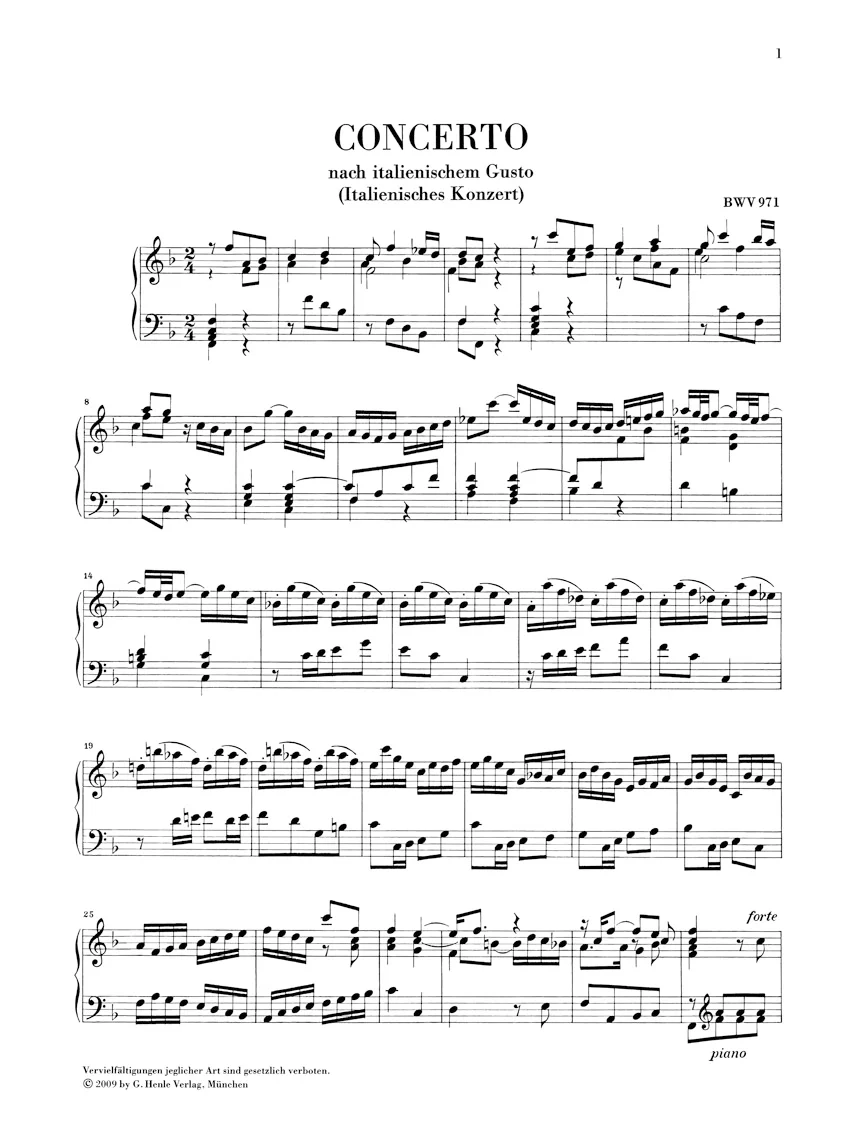 Bach: Italian Concerto BWV 971 (Without Fingering) - Image 2