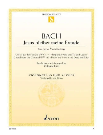 Bach Jesu, Joy Of Man's Desiring Choral From Cantata Bwv 147 Cello And Piano
