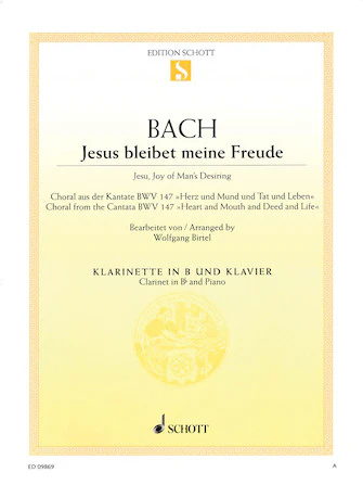 Bach Jesu, Joy Of Man's Desiring Choral From Cantata BWV 147 B-flat Clarinet And Piano