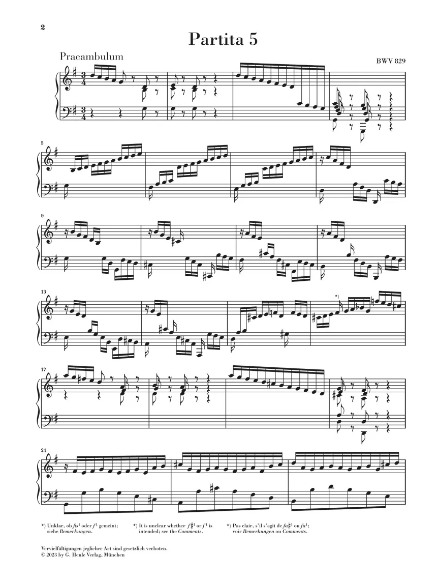Bach: Partita 5 G major BWV 829 (Without Fingering) - Image 2