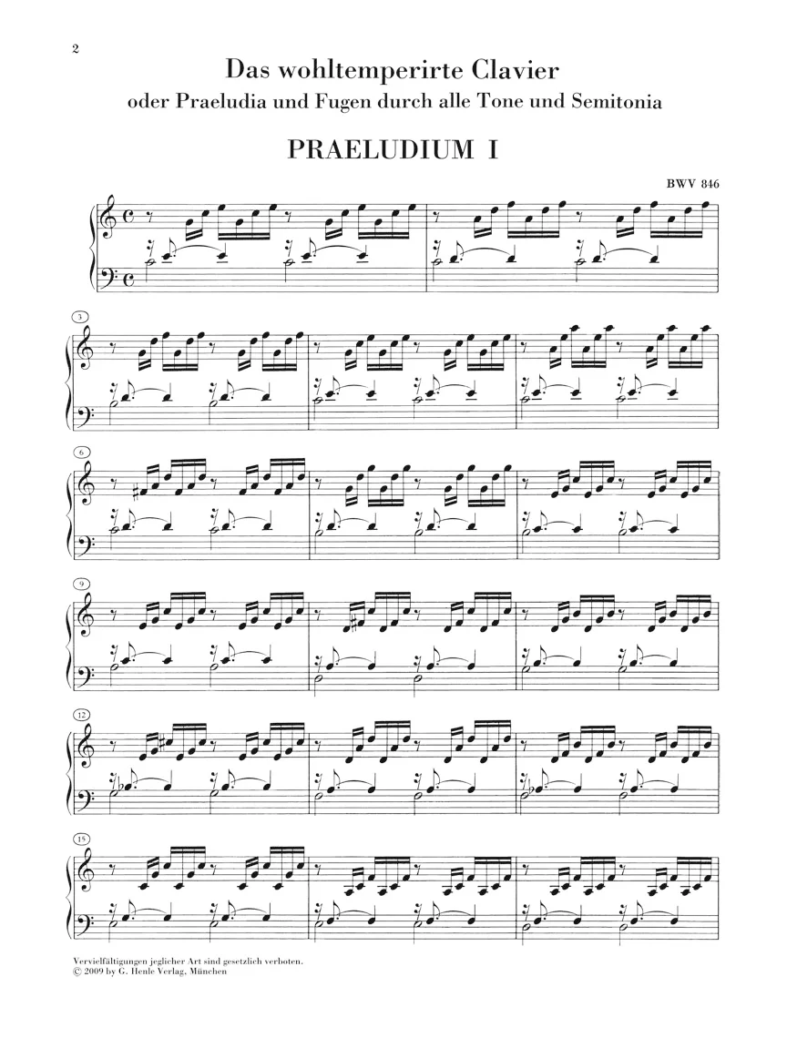 Bach: Prelude and Fugue C major BWV 846, Well-Tempered Clavier Part I (Without Fingering) - Image 2