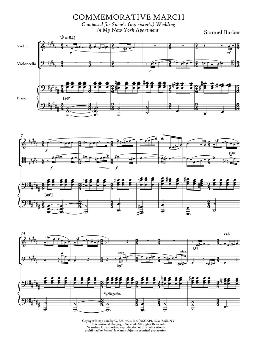 Barber: Commemorative March - Violin, Cello, Piano - Image 3