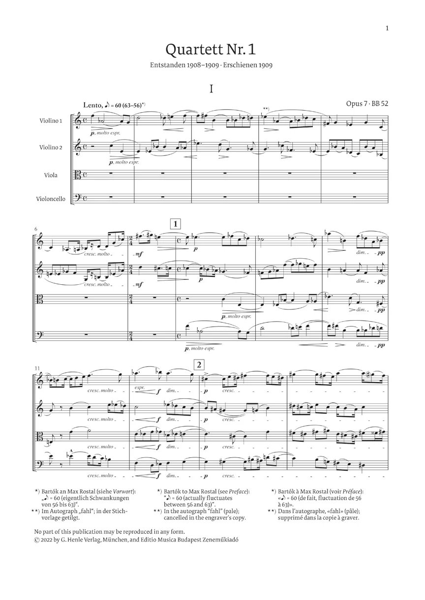 Bartók: String Quartet No. 1, Op. 7 (Study Score) - Image 2