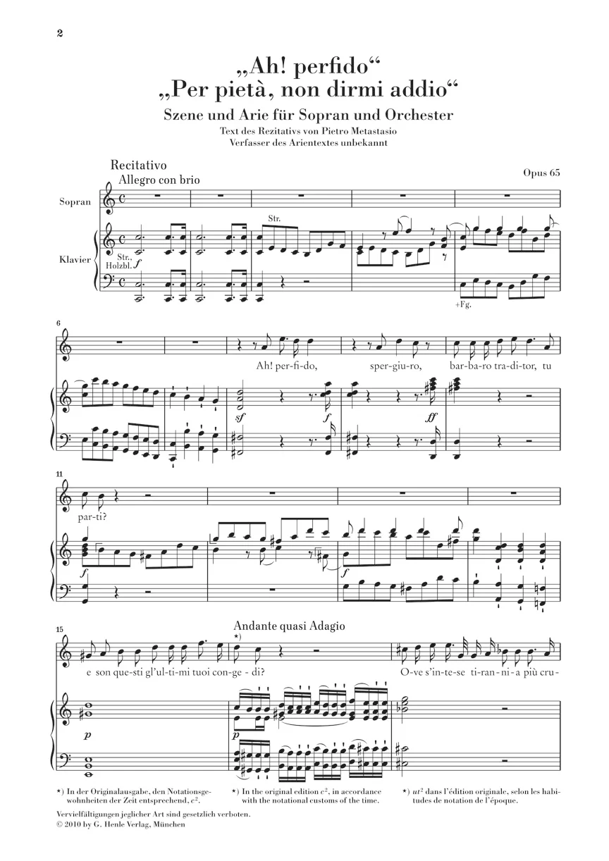 Beethoven: "Ah! perfido", Op. 65 for Soprano and Orchestra (Piano Reduction) - Image 2