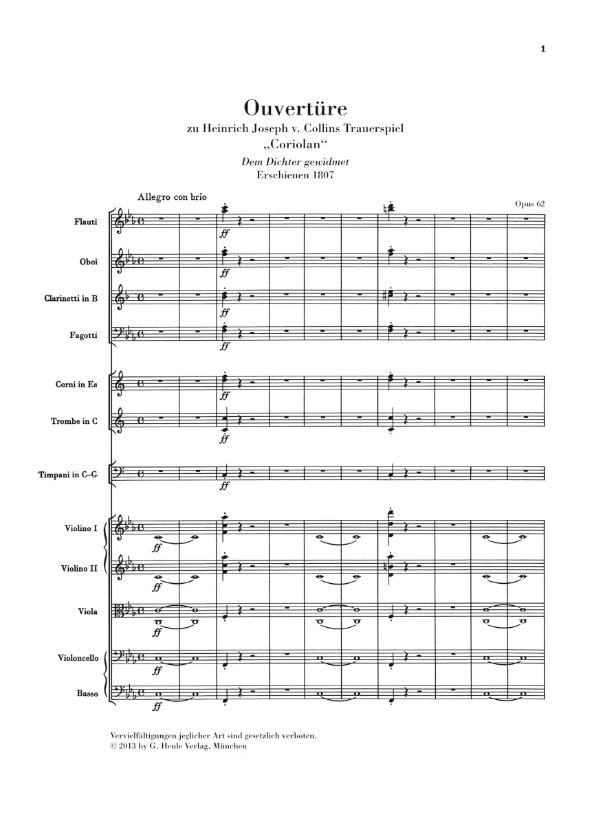 Beethoven: "Coriolan" Ouverture, Op. 62 (Study Score) - Image 2