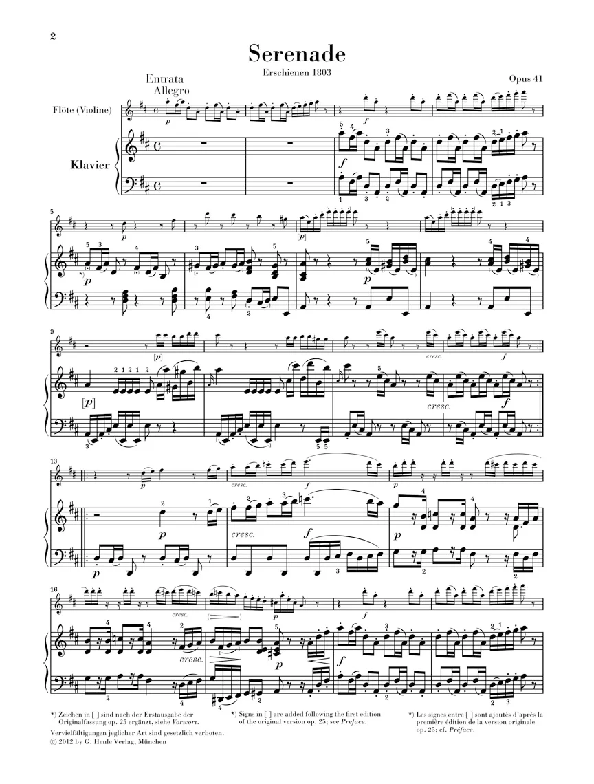 Beethoven: Serenade in D major, Op. 41 for Piano and Flute (Violin) - Image 2