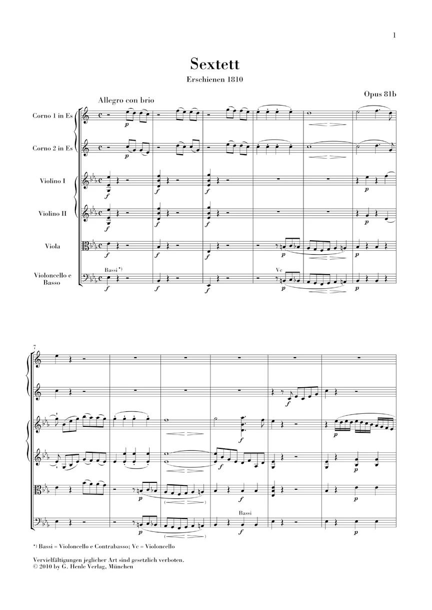 Beethoven: Sextet in E flat major, Op. 81b (Study Score) - Image 2