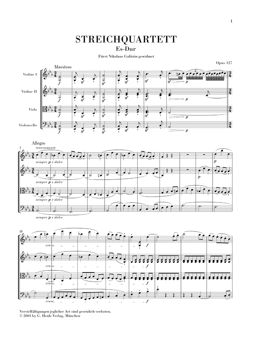 Beethoven: String Quartet E flat major, Op. 127, Allegretto for String Quartet WoO 210 (fragment) (Study Score) - Image 2