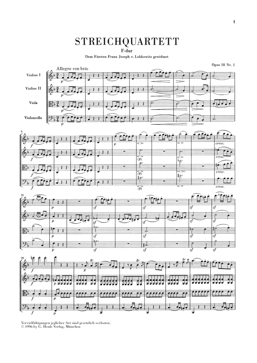 Beethoven: String Quartets, Op. 18, Menuet WoO 209 and String Quartet-Version of the Piano Sonata, Op. 14,1 (Study Score) - Image 2