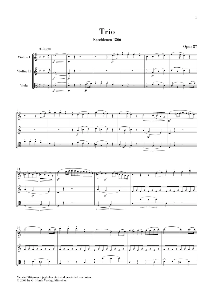 Beethoven: Trio in C major, Op. 87 (Study Score) - Image 2