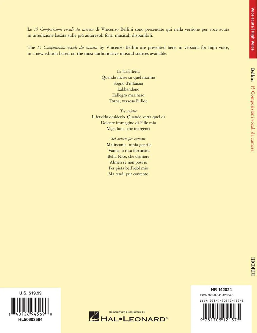 Bellini 15 Composizioni Vocali da Camera – High Voice - Image 11