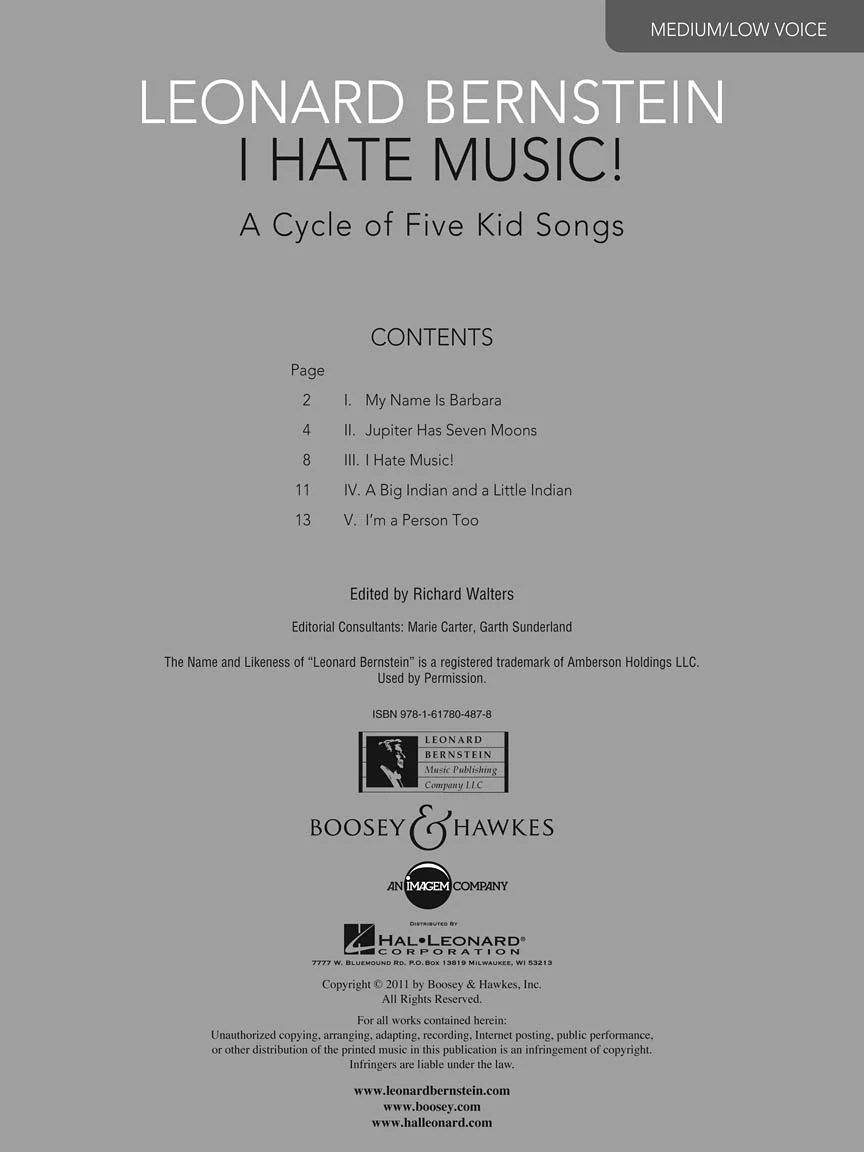 Bernstein, Leonard - I Hate Music - Medium/Low Voice and Piano - Image 4