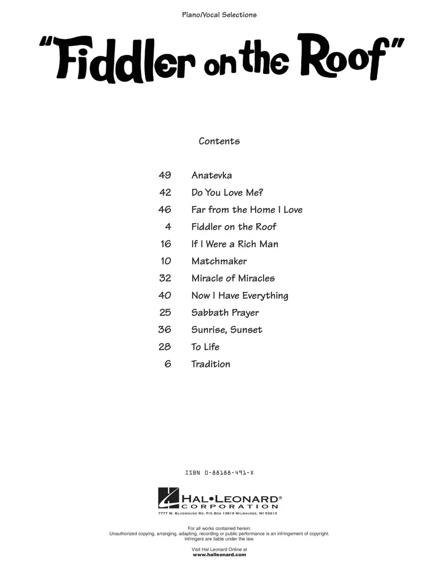 Fiddler on the Roof - Vocal Selections - Image 2