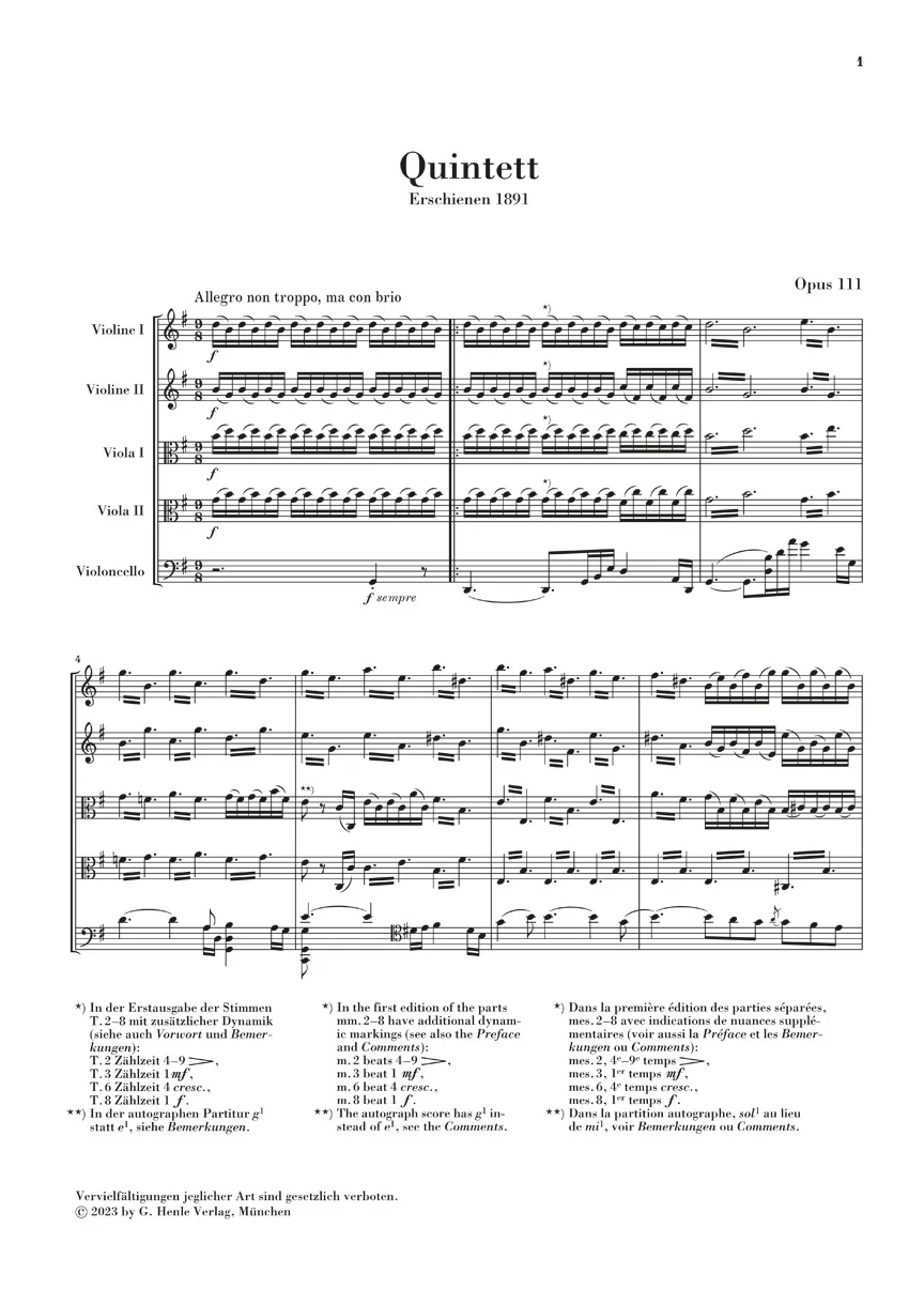 Brahms: String Quintet No. 2 G major, Op. 111 (Study Score) - Image 2