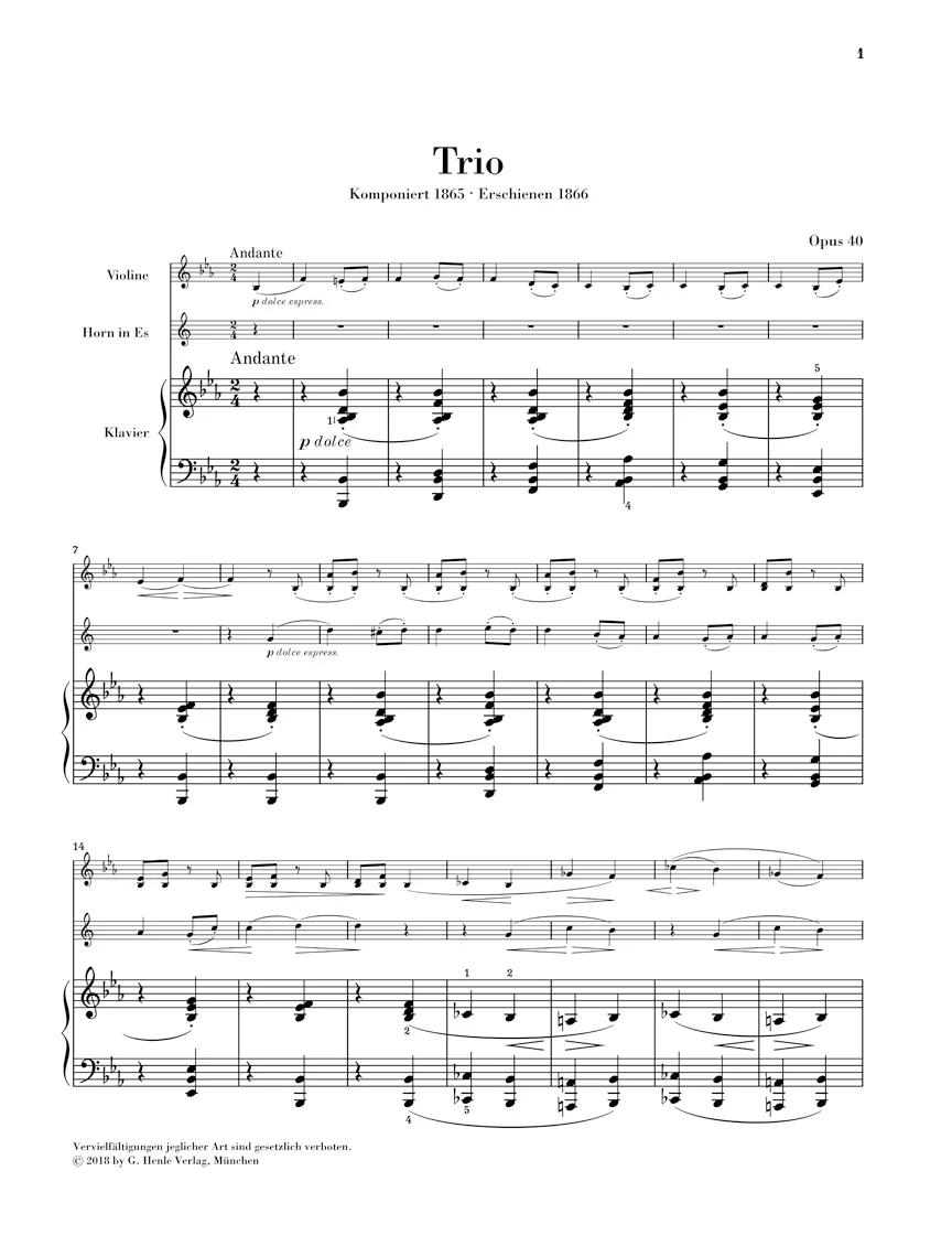 Brahms: Trio in E flat major, Op. 40 - Image 2