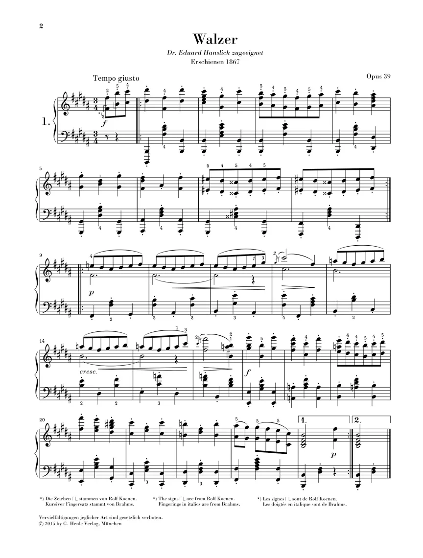 Brahms: Waltzes, Op. 39 for Piano - Image 2