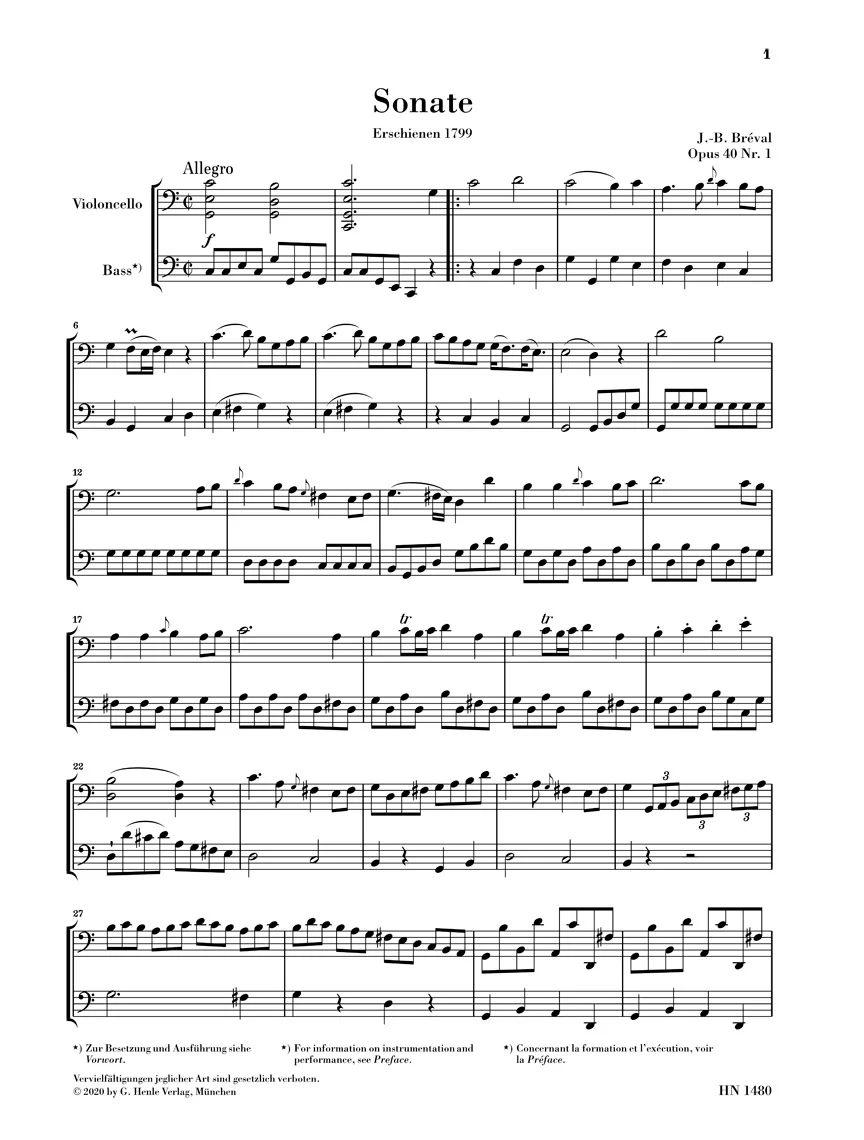 Bréval: Sonata in C major, Op. 40 No. 1 for Cello and Bass (Piano) - Image 3