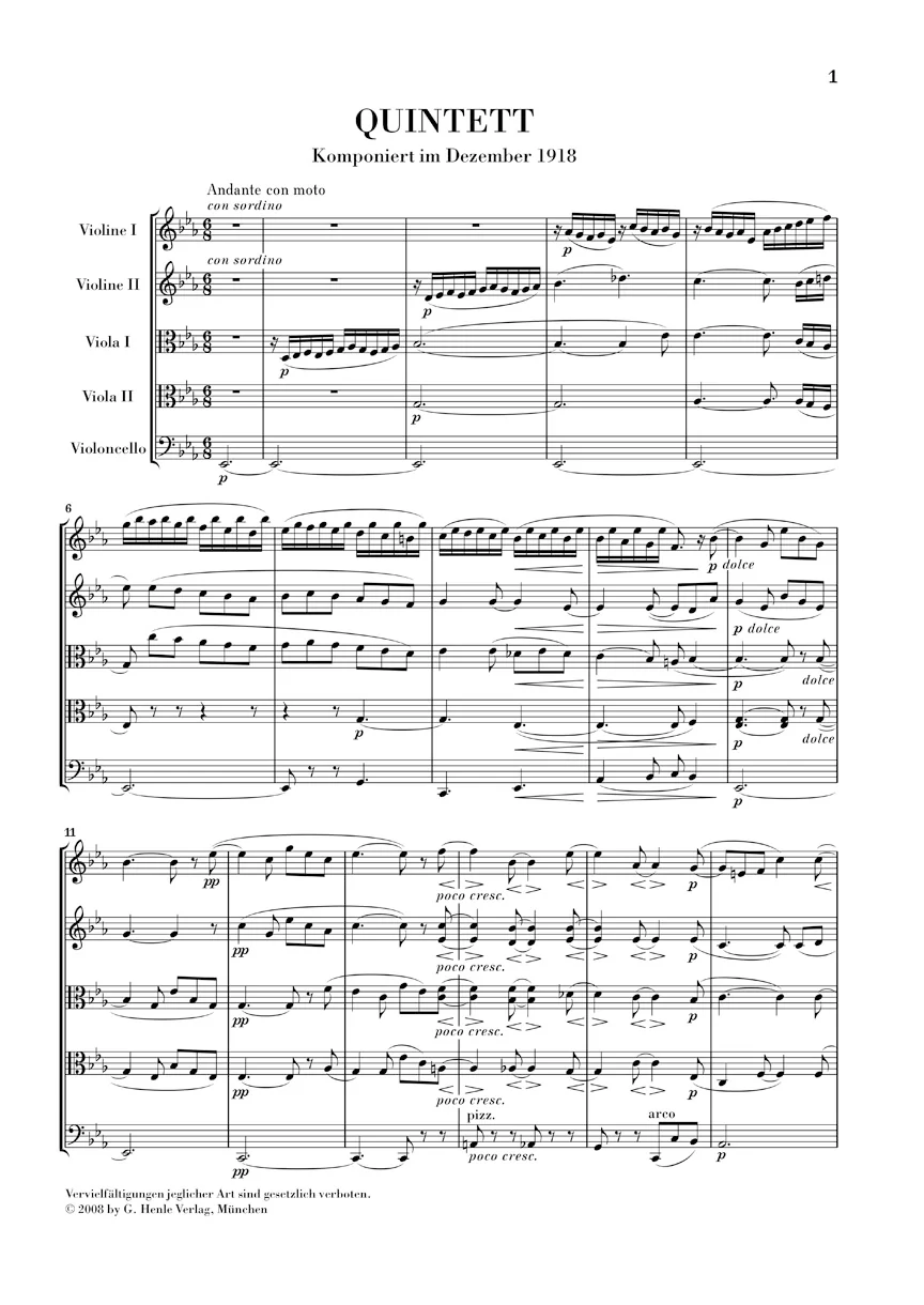 Bruch: String Quintet in E flat major (Study Score) - Image 2