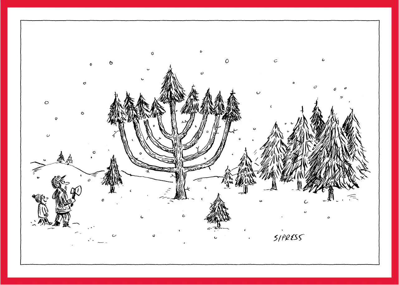 Clearance: Card: Menorah Christmas Tree  - New Yorker Card (Inside: "Happy Holidays")