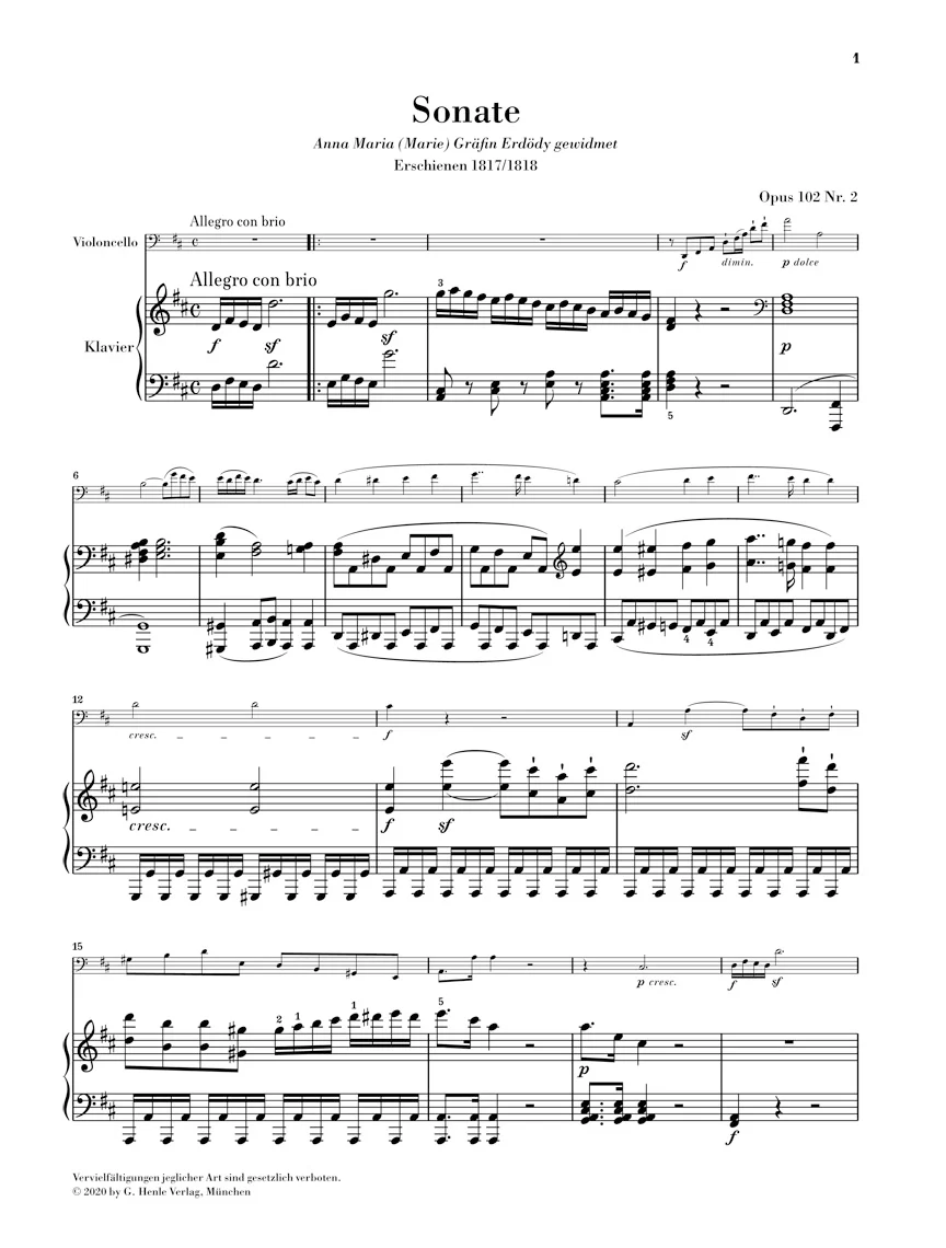 Beethoven: Sonata in D major, Op. 102 No. 2 for Piano and Cello - Image 2