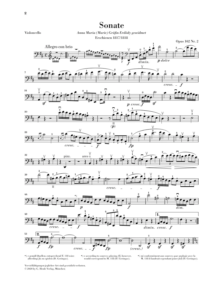 Beethoven: Sonata in D major, Op. 102 No. 2 for Piano and Cello - Image 4
