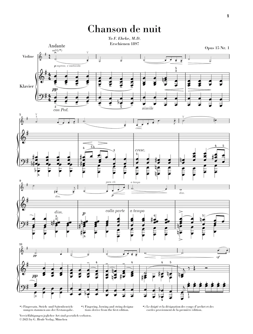 Elgar: Chanson de nuit, Chanson de matin, Op. 15 for Violin and Piano (Score and Parts) - Image 2