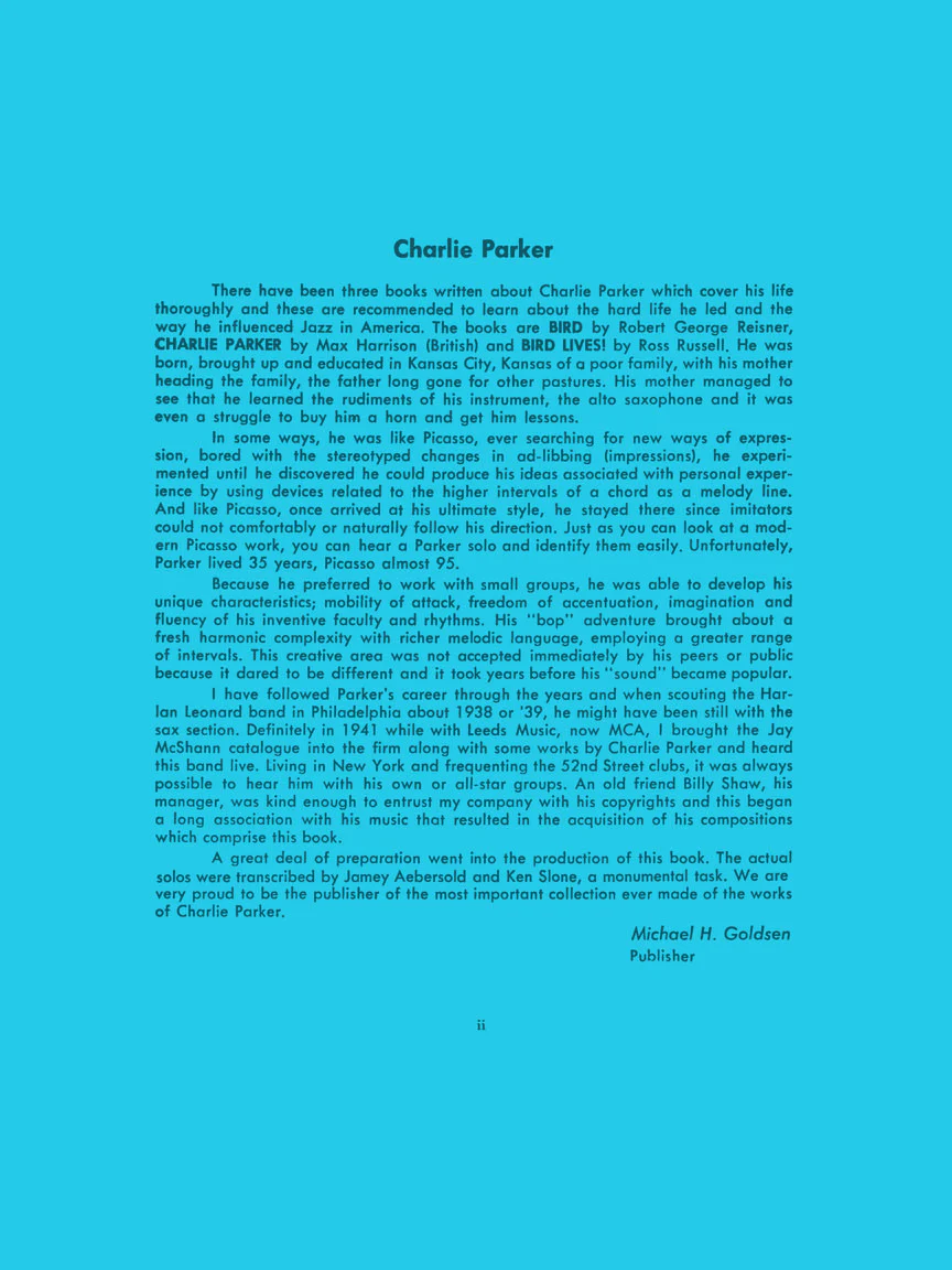 Parker- Charlie Parker - Omnibook - Volume 1 C Instruments - Image 2