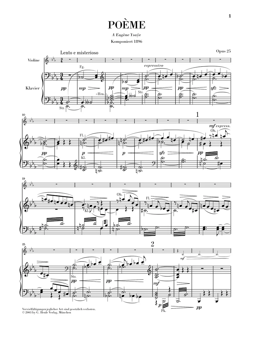 Chausson: Poème, Op. 25 for Violin and Orchestra (Piano Reduction) - Image 2