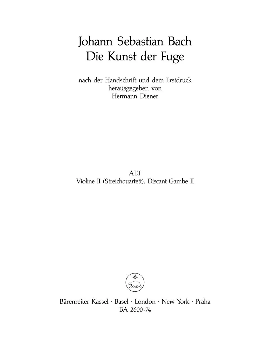 Clearance: Bach The Art of Fugue BWV 1080 Violin 2 part