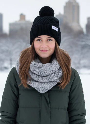 Clearance: Beanie: Juilliard diamond textured winter cap with puff - Image 3