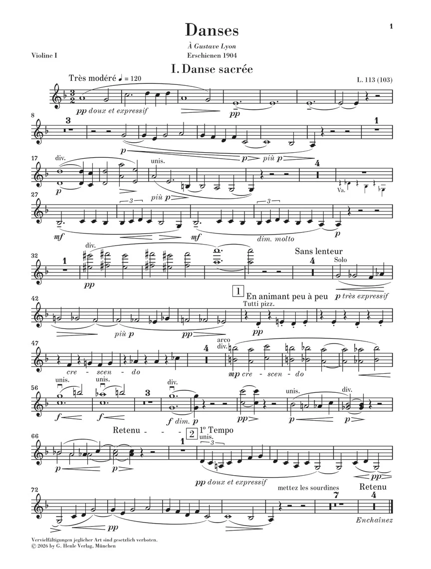 Debussy: Danses for Harp and String Orchestra for Chamber Orchestra  Set of String Parts - Image 2