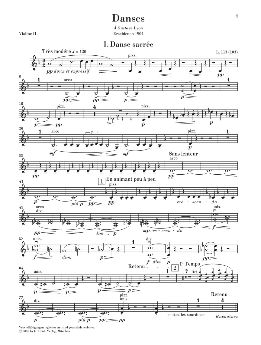 Debussy: Danses for Harp and String Orchestra for Chamber Orchestra  Set of String Parts - Image 3