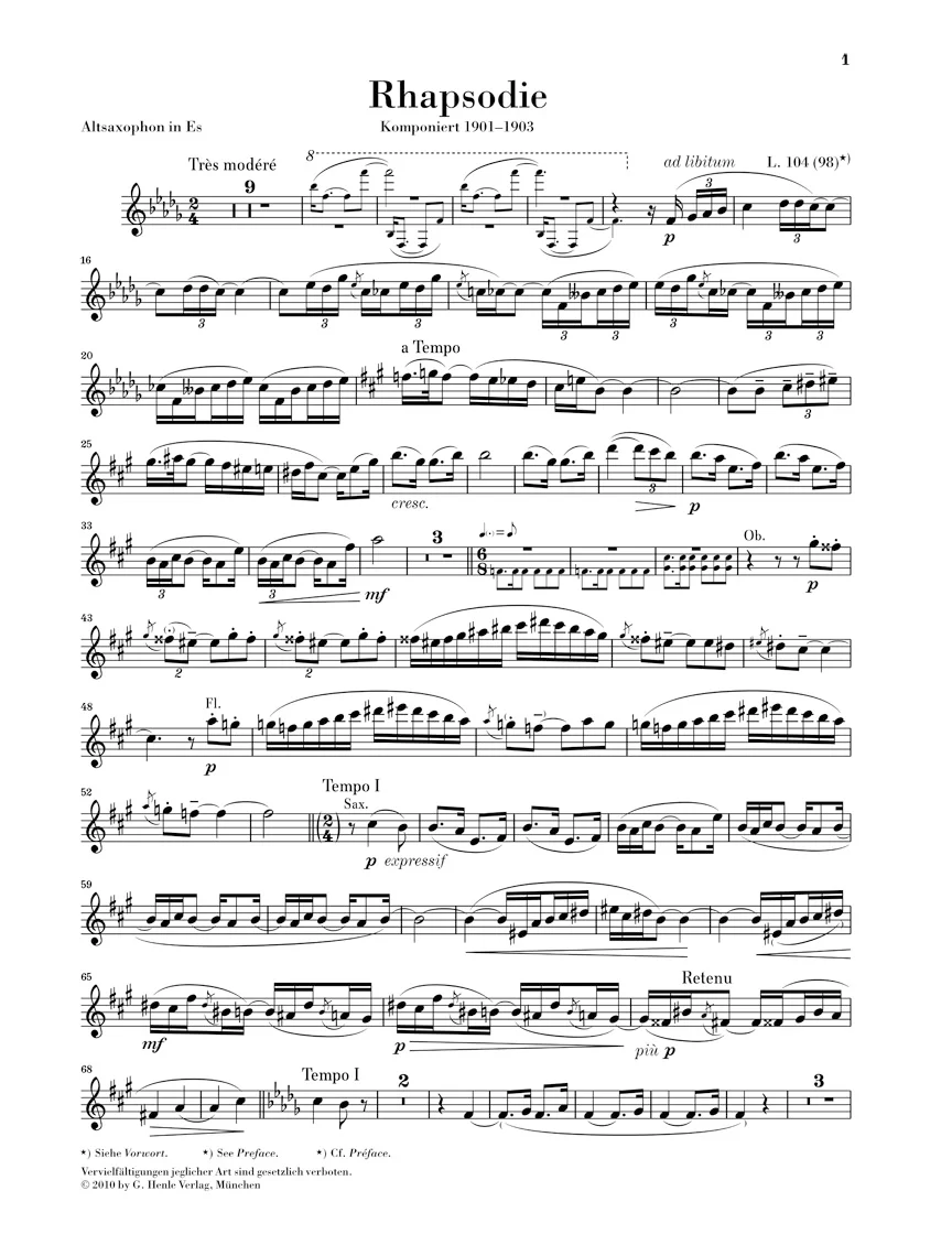 Debussy: Rhapsody for Alto Saxophone and Orchestra (Piano Reduction) - Image 4