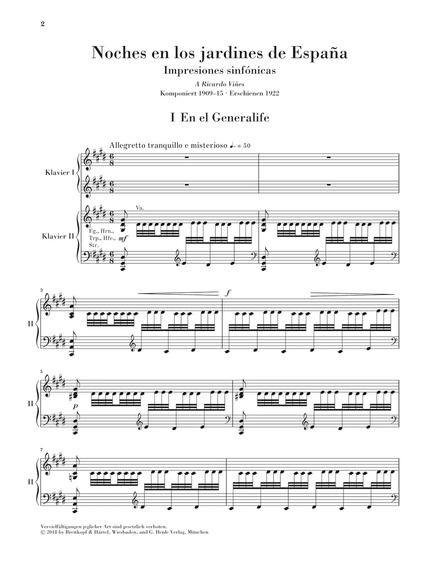 Falla: Nights in the Gardens of Spain for Piano and Orchestra (Piano Reduction) - Image 2